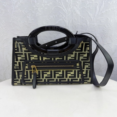 Fendi TPU FF Vitello Century Plexiglass Small Runaway Shopper Tote Black