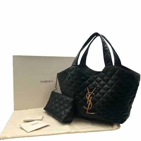 【美收精品】YSL 黑色大手提包  C-687【隔月月中將轉賣至日本 上架期限30天】