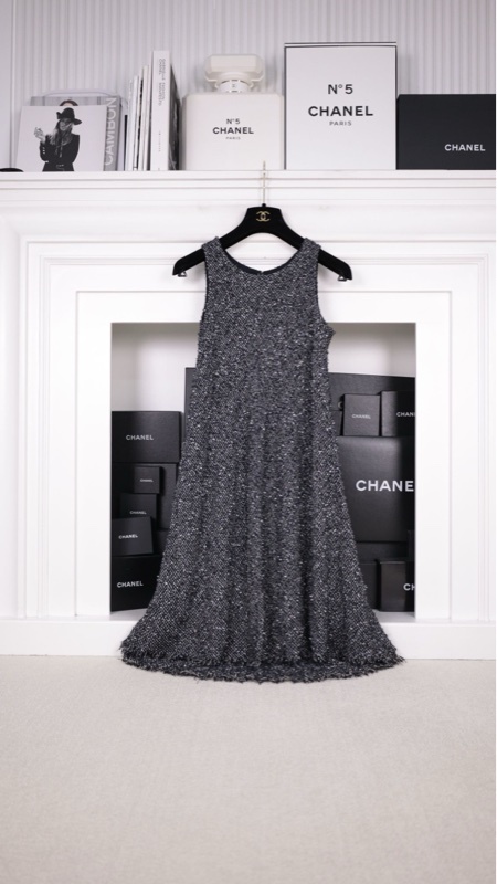Chanel 14年蓝白粗花呢无袖连衣裙