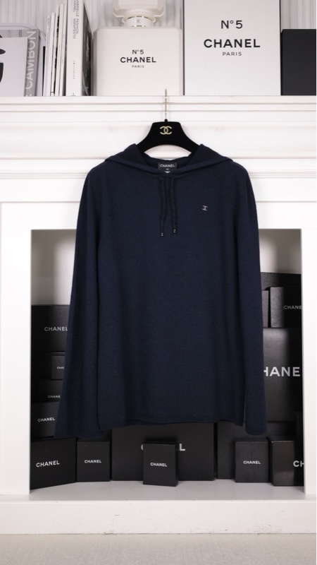 Chanel 08年深蓝色细闪羊毛针织连帽套头毛衣上衣外套