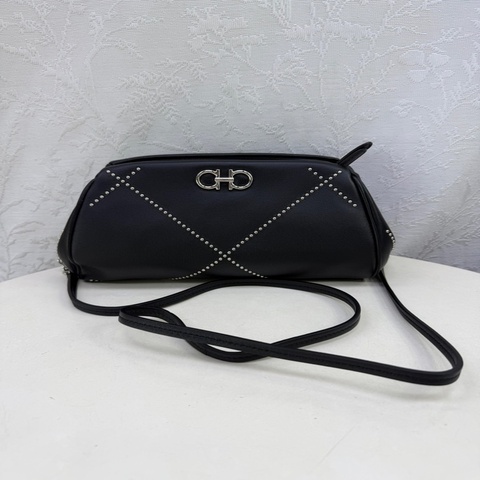 Salvatore Ferragamo Black Studded Gancino Soft Pouch