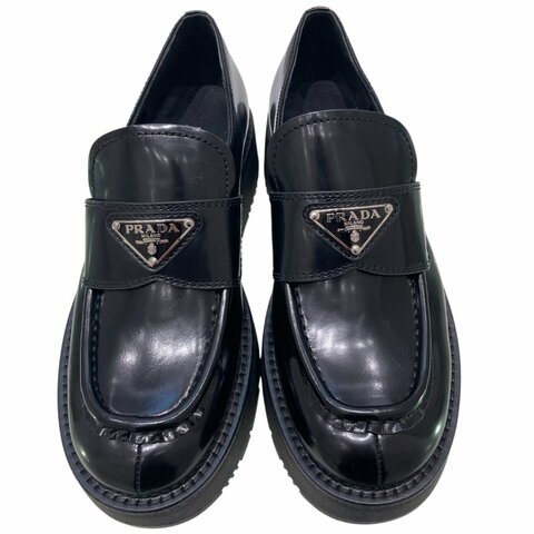 PRADA 普拉達 1D246M CHOCOLATE BRUSHED LEATHER LOAFERS 樂福鞋 拋光皮革 黑色