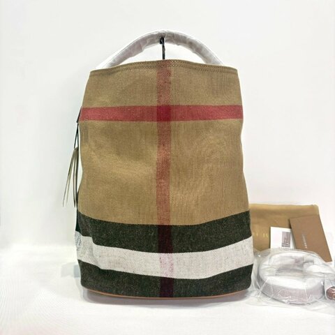 BURBERRY 全新格紋棉麻子母水桶包