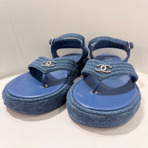 CHANEL✨單寧牛仔厚度鞋夾腳拖鞋 #40