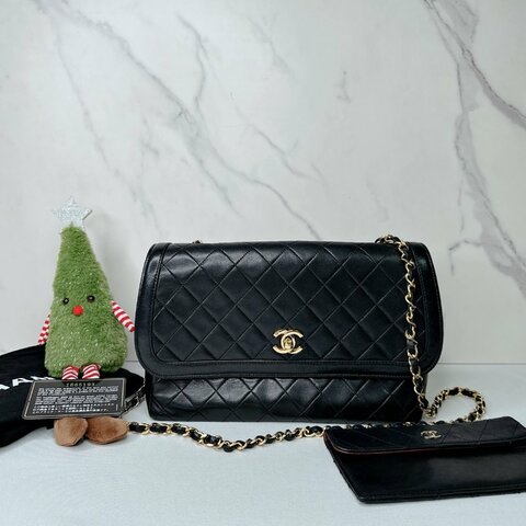 CHANEL Vintage老香羊皮雙C鏈帶包