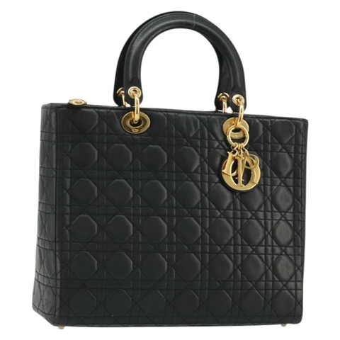 Christian Dior Lady Dior Canage 手袋，羊皮材質，黑色，金色，正品 bs35805V