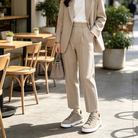 Hermès 愛馬仕  帆布平底休閒板鞋 淺灰柔和 35.5碼