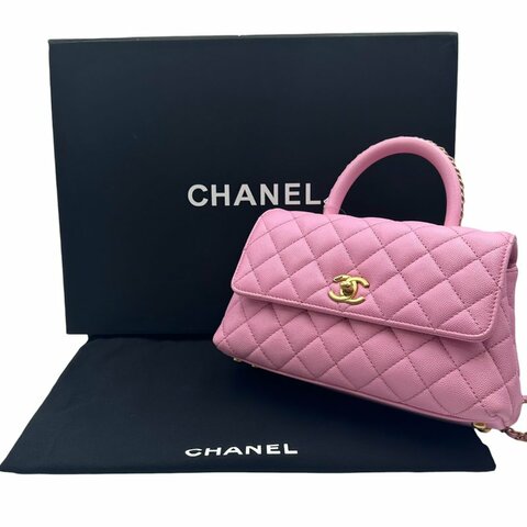 【美收精品】CHANEL  Coco Handle Small 粉色魚子醬皮手提包 C-686【隔月月中將轉賣至日本 上架期限30天】