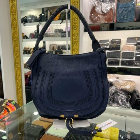 東區正精品㊣Chloe Marcie 3S0854 藍色全皮金扣單把手提包肩背包 RZ6525