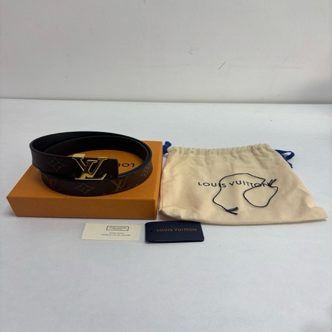 LV 路易威登 LV印花Logo老花腰帶 平滑扣 帆布皮革皮帶 棕色/黑色 75碼 30寬 (款式描述：雙面可翻轉使用，棕色/黑色可翻轉，30mm寬度，75cm尺碼，平滑扣設計，帆布與皮革結合)