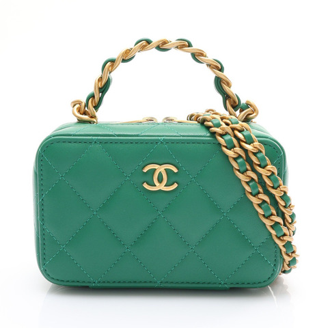 綠色 羊皮 Mini Vanity 兩用包 金釦【CHANEL 香奈兒】