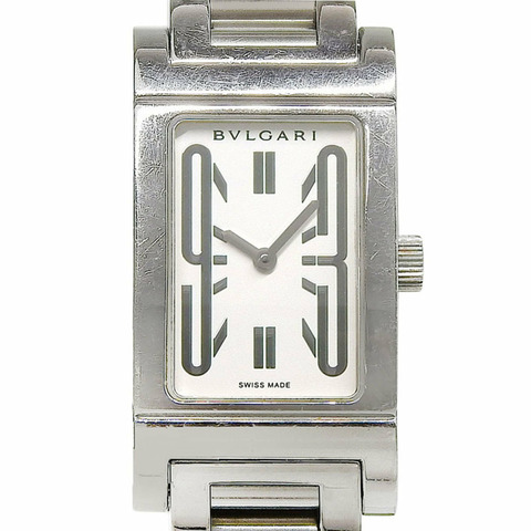 寶格麗 (Bulgari) Rettangolo RT39S 方形白色錶盤不鏽鋼石英電池驅動女士腕錶，尺寸約 38 毫米（高）x 21 毫米（寬）