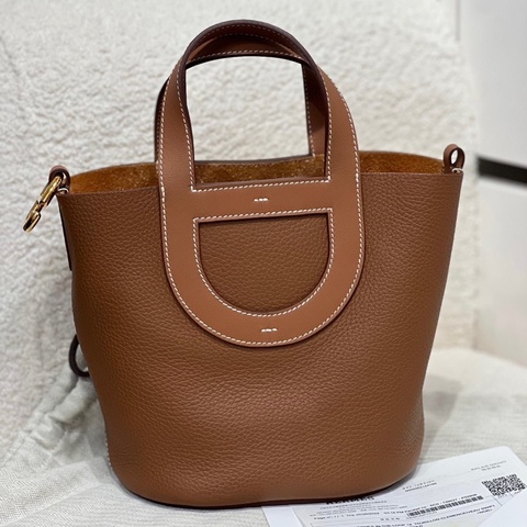 Hermes 愛馬仕intheloop18豬鼻子菜籃子手提包 金棕色金扣