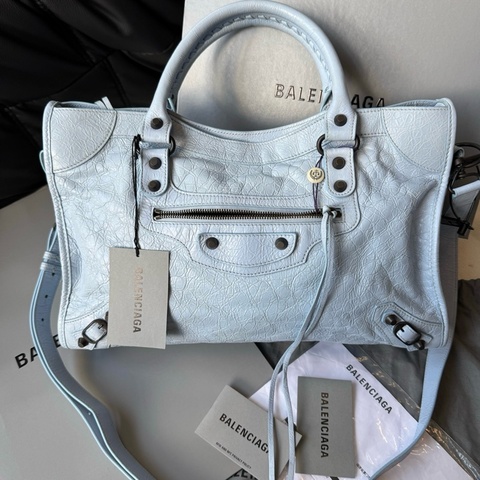Balenciaga 巴黎世家 淺藍色中號 機車包手提包斜挎包
