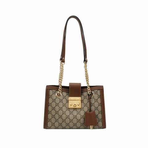 Gucci Padlock中型牛皮GG老花鎖扣單肩包