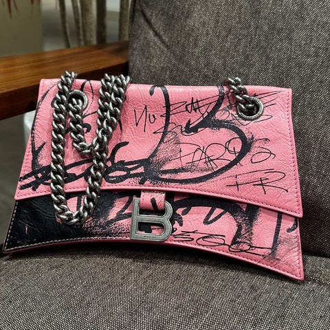 巴黎世家balenciaga Crush Graffiti粉色塗鴉做舊沙漏包銀扣