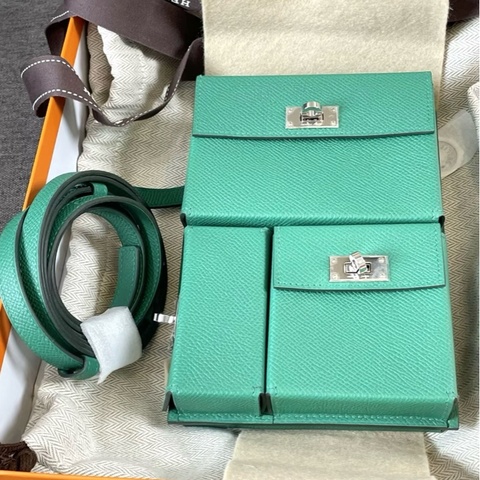 Hermes kelly Multi pocket綠銀扣包 W刻