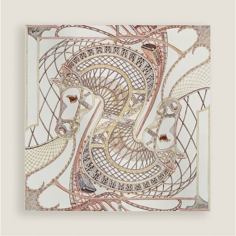 📤 全新 現貨 🧡 Hermes Scarf 90 絲巾 方巾 圍巾🧣Chevaux d'Hephaistos 赫菲斯托斯之馬 啡色/白色