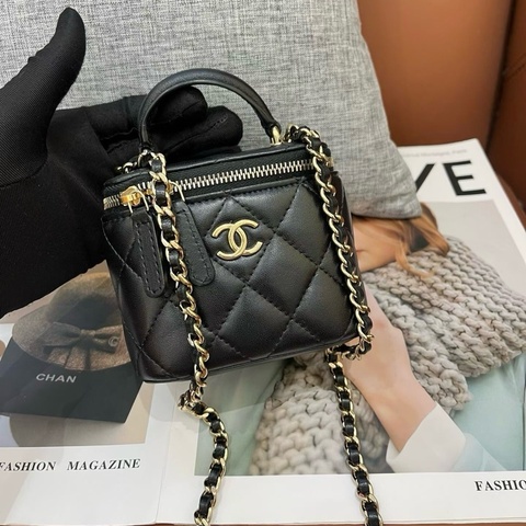 Chanel香奈兒 黑金化妝小盒子包手提包斜挎包
