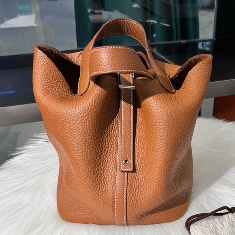 愛馬仕HERMES picotin菜籃子22金棕銀扣TC皮U刻