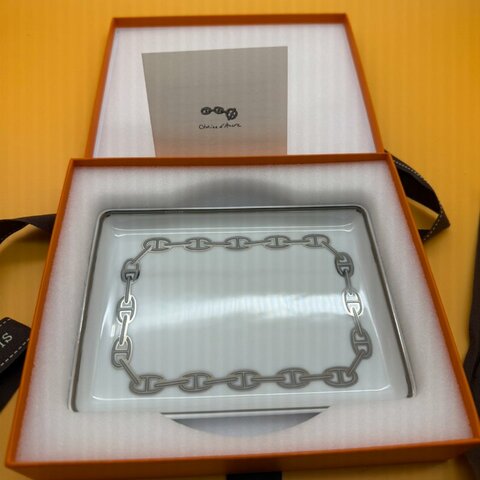 Hermès 愛馬仕 全新 Chaine d’Ancre 鏈紋白銀 陶瓷 飾品盤 置物盤 小托盤 附盒