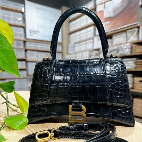 巴黎世家balenciaga鰐魚紋s沙漏包黑色金扣