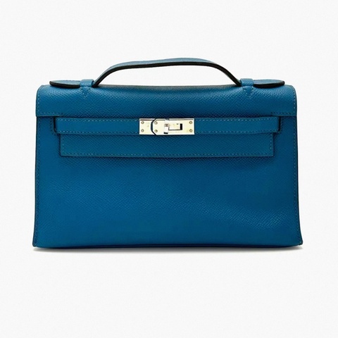 HERMES 伊茲密爾藍銀扣mini kelly pochette 一代e皮
