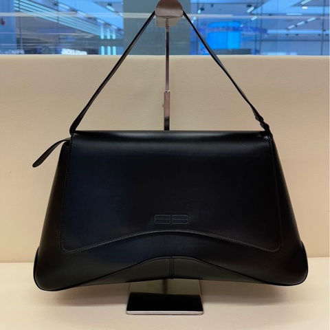 巴黎世家Balenciaga XXflap光滑翻蓋腋下包加大號黑色黑扣