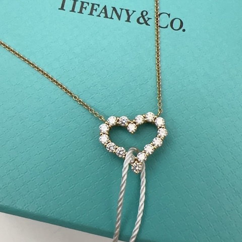 Tiffany & Co.蒂芙尼 愛心 滿鑽 項鍊 中號 直徑15mm 附件盒子