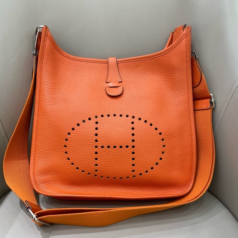 Hermes爱马仕 Evelyne29 爱马仕橙色 圈O刻 Togo皮 有肩带