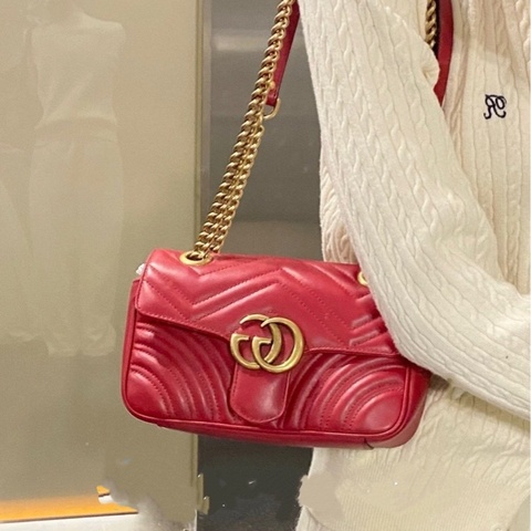 Gucci古驰marmont马蒙22 红色 金扣02黑标