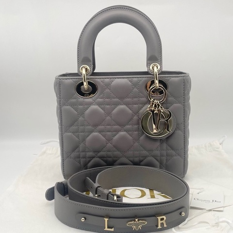 Dior迪奧四格戴妃包 大象灰 金扣 寬肩帶