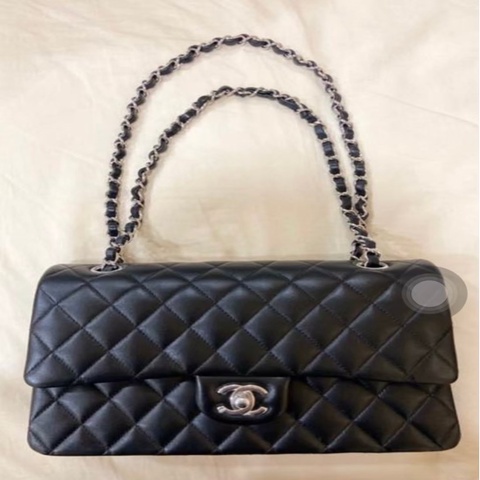 香奈兒Chanel CF25黑羊皮銀釦 近全新