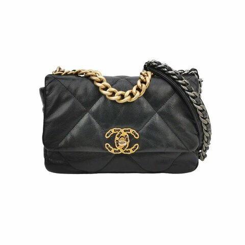Chanel 19Bag小號羊皮純色菱格絎縫穿皮雙C扣斜背包單肩包