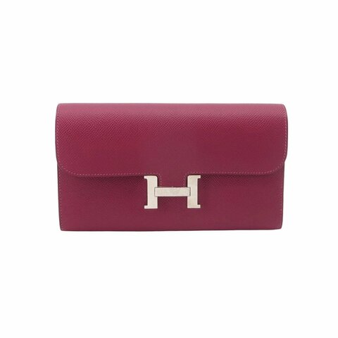 Hermes Constance康康大純色字母H扣手拿包Epsom牛皮銀扣L3玫瑰紫框P刻