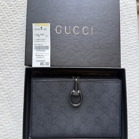 【絕版現貨】Gucci 經典黑色單寧 GG 緹花馬銜扣長夾（附原廠盒、日本原標籤）內裡近全新 / 復古雅痞