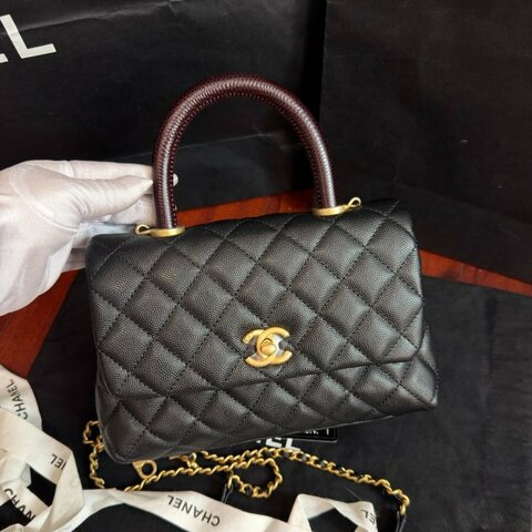 閒置新 香奈兒/Chanel Coco Handle 小號 黑金荔枝皮