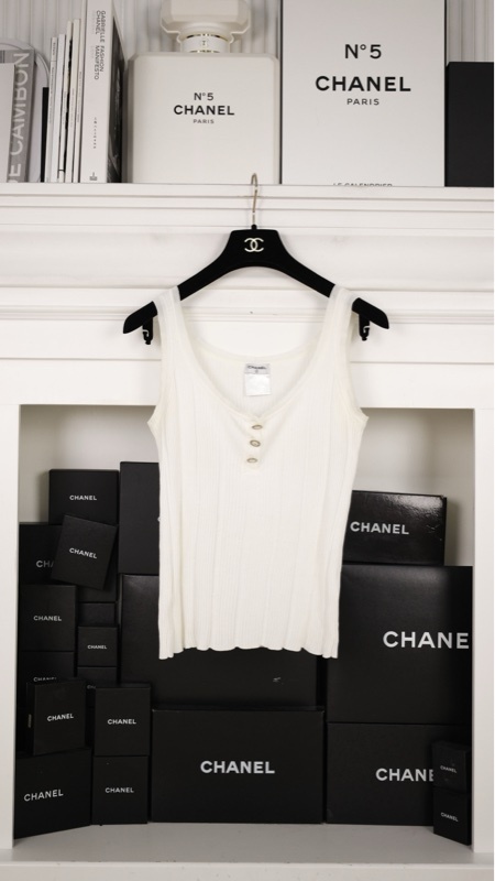 Chanel 07年白色针织无袖背心上衣