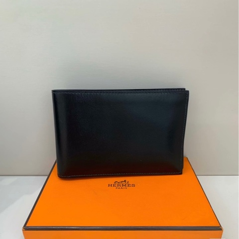 9成新 愛馬仕 Hermès 黑色Box皮對折短夾｜附零錢袋｜低調商務款
