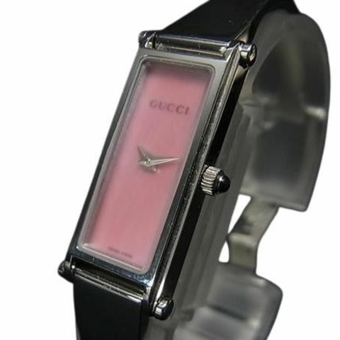 GUCCI 1500L 銀粉紅珍珠貝母錶盤不鏽鋼女士石英手環表