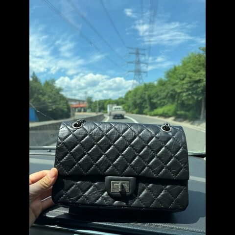 Chanel香奈兒 黑銀2.55小號 單肩斜挎鏈條包