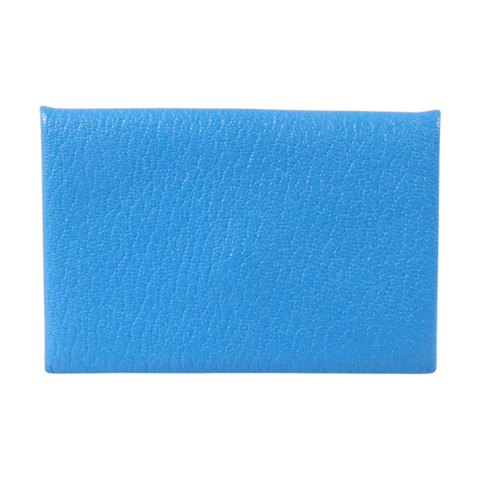 HERMES Chevre皮革Card Holder銀扣卡片套T7 Bleu Hydra