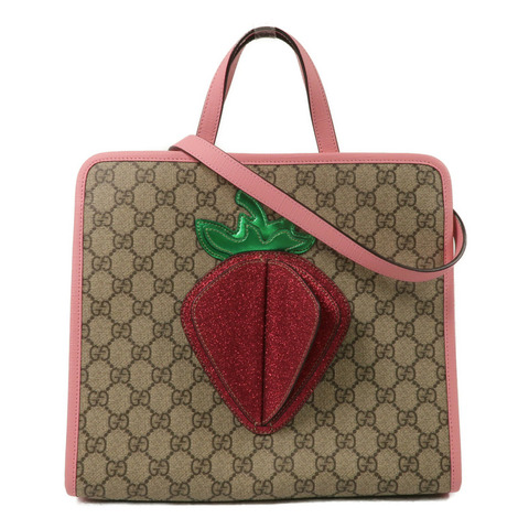 GUCCI 塗層帆布3D Strawberry GG Supreme Shoulder Tote手挽肩背兩用袋