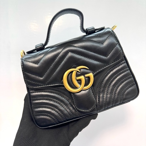 Gucci GG Marmont 系列迷你手提包鏈條兩用包 黑色