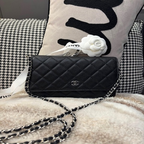 Chanel wallet on chain 黑色荔枝牛皮銀扣WOC