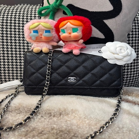 Chanel wallet on chain 黑色荔枝牛皮銀扣WOC