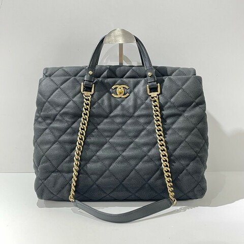 Chanel 黑金荔枝紋牛皮2way托特包