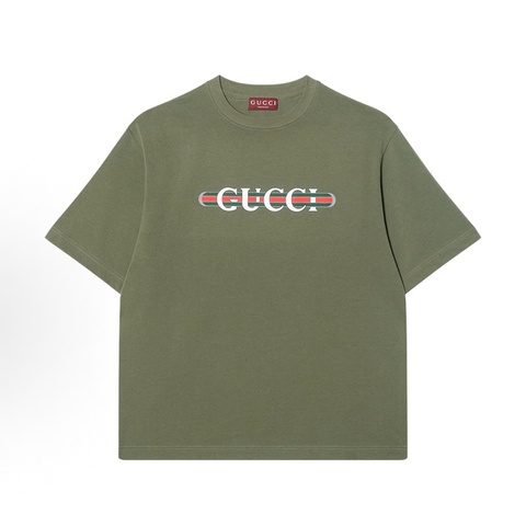 GUCCI古馳 字母Logo圓領短袖 T恤 男款 森林綠