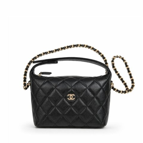 CHANEL 香奈兒 Mini Hobo Pouch 飯盒包 黑色金釦 魚子醬牛皮 腋下包/肩背包｜最新晶片款｜KÉSH 凱仕精品
