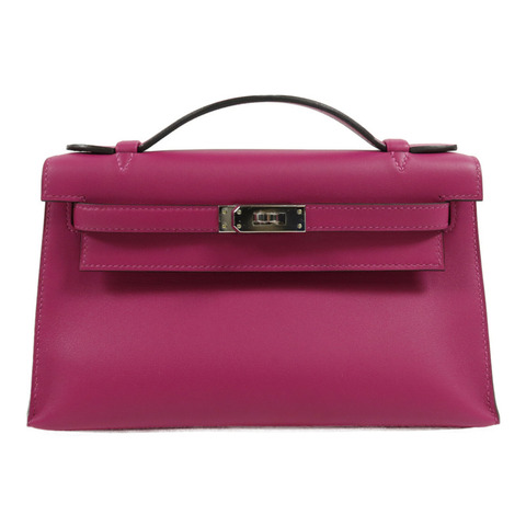 HERMES Swift皮革Kelly Pochette手挽袋Rose Purple